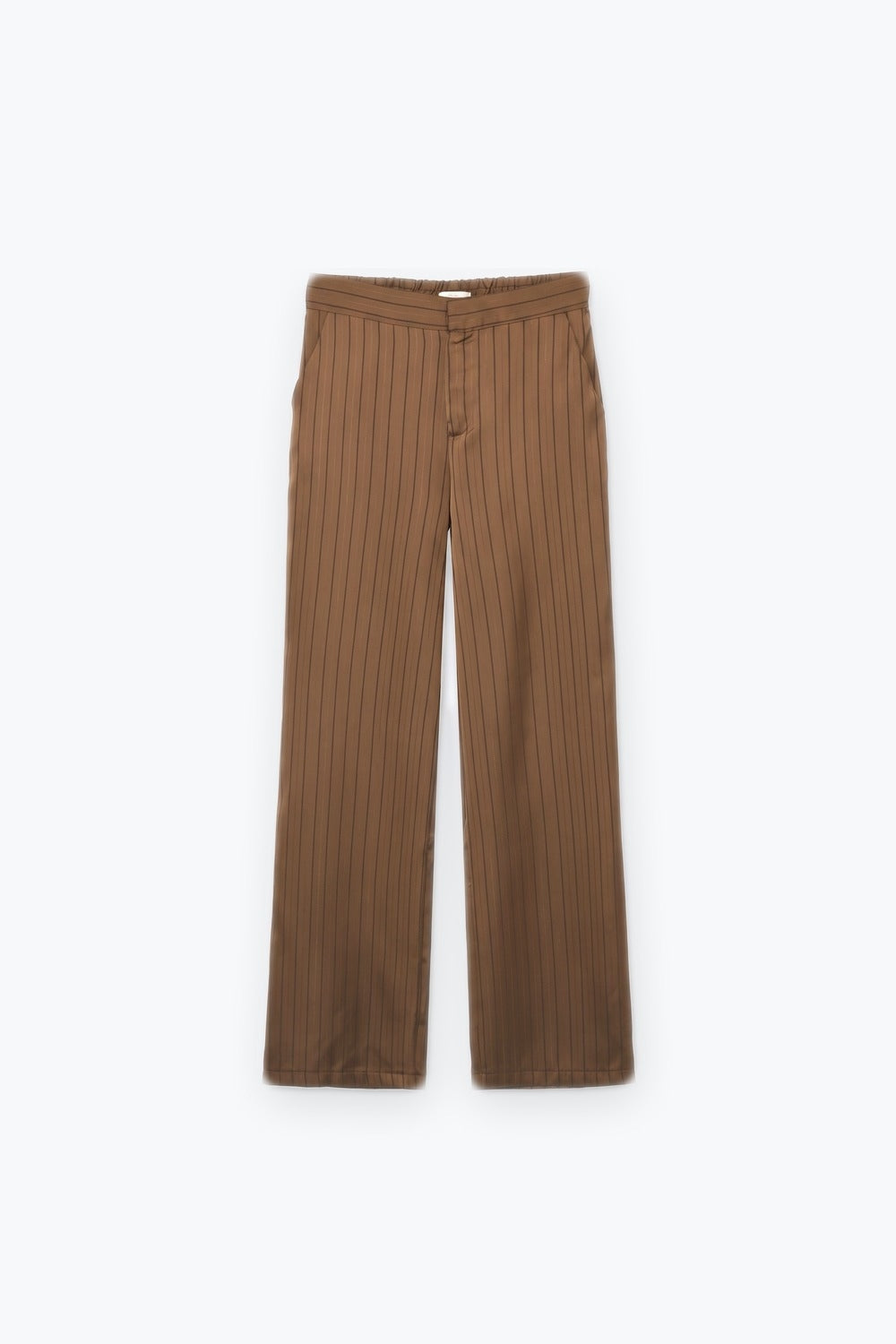 Brown Pinstripe Flat Front Wide Leg Pants in satin fabric - trousers