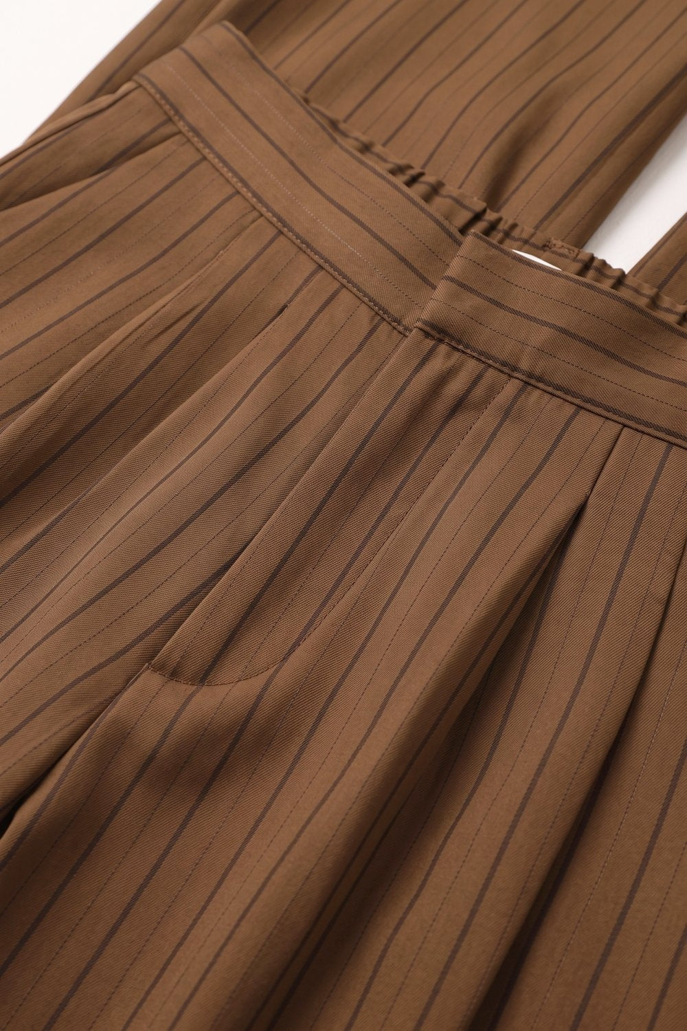 Brown Pinstripe Flat Front Wide Leg Pants in satin fabric - trousers