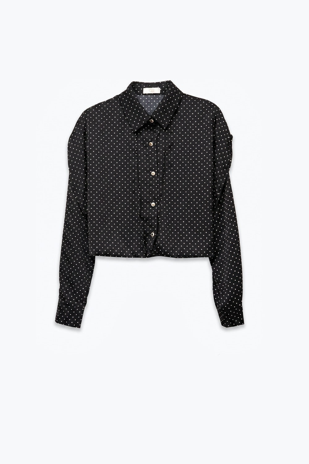 Black Polka-Dot Lightweight satin Cropped Button Shirt - Shirts