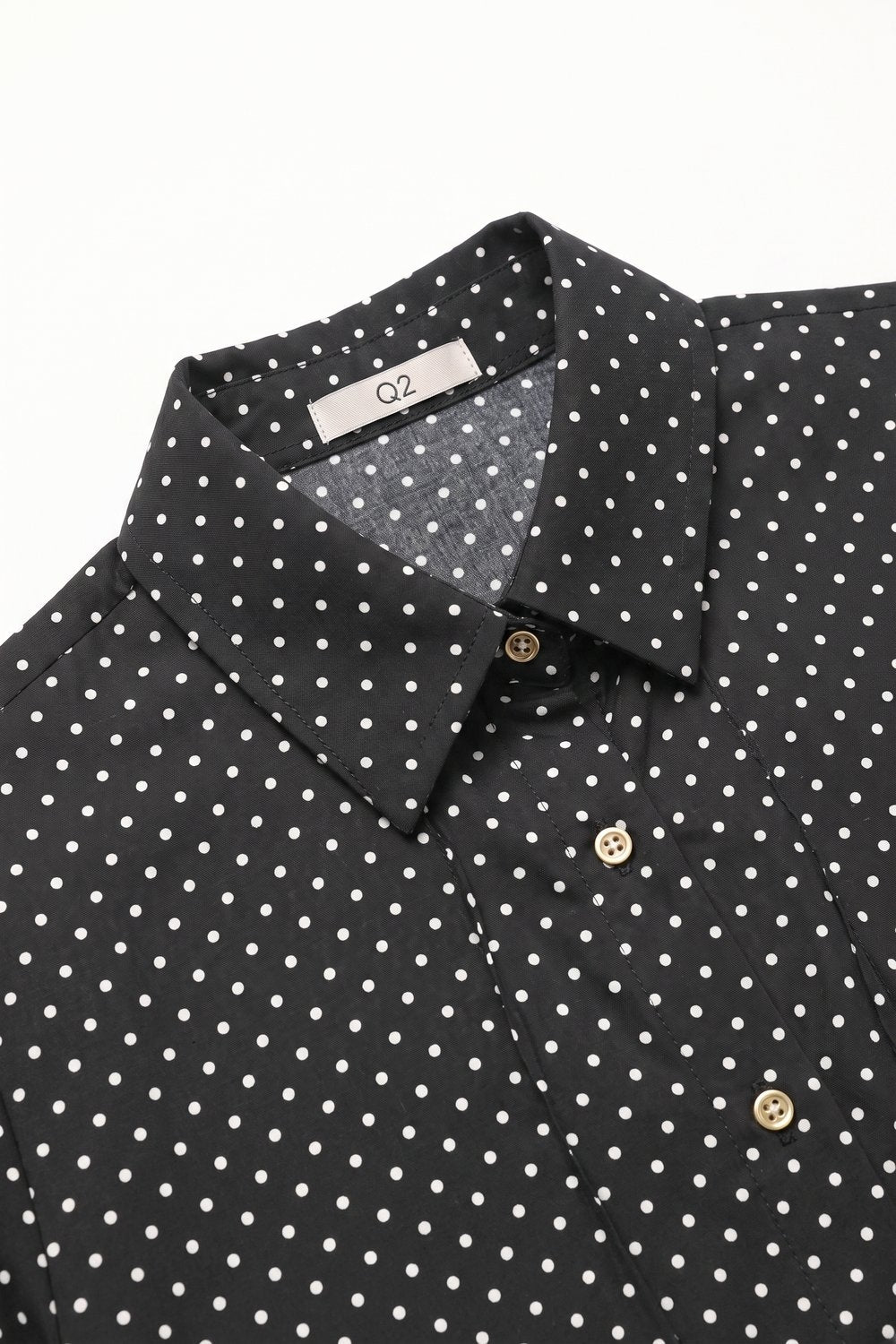 Black Polka-Dot Lightweight satin Cropped Button Shirt - Shirts