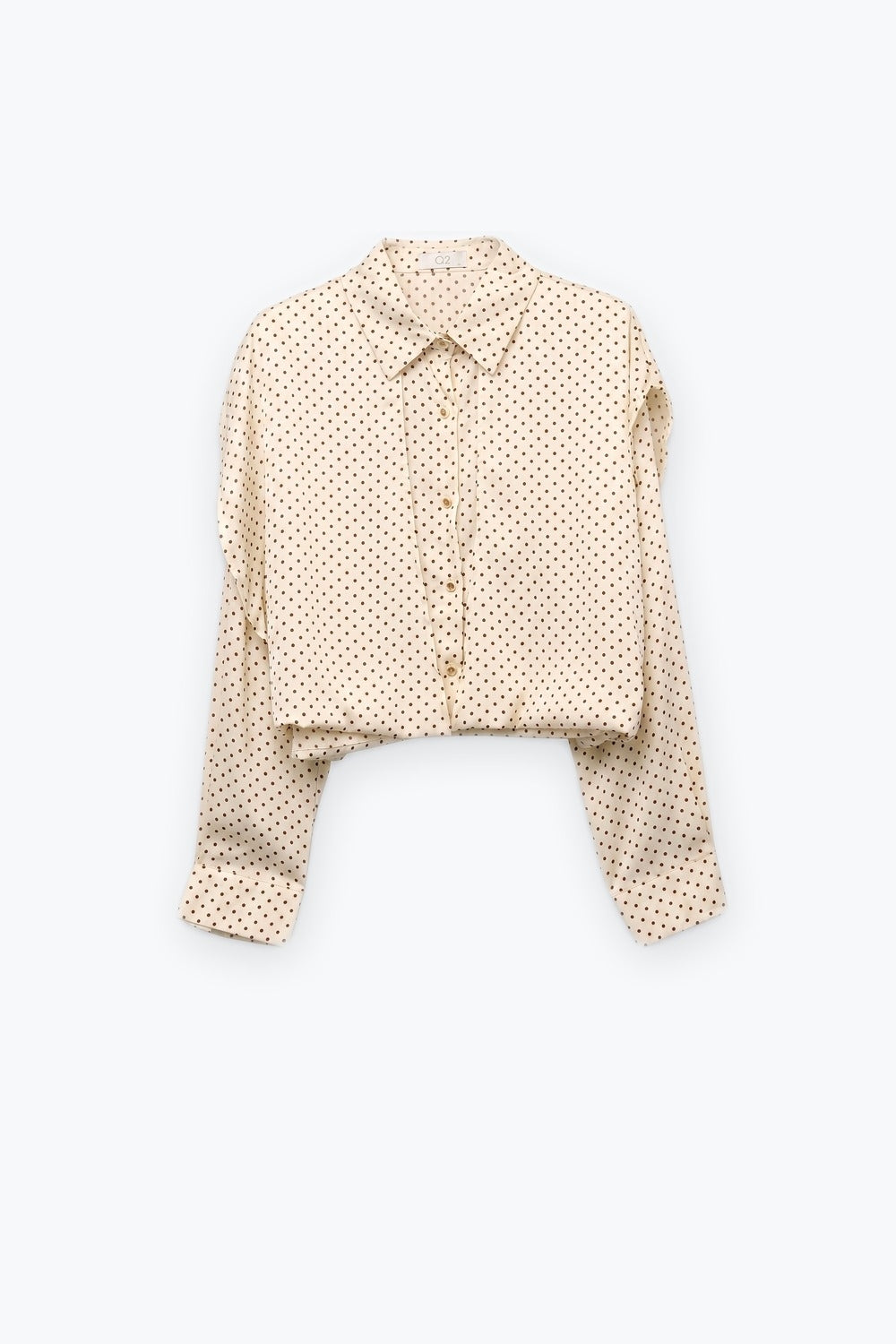 Cream Polka-Dot Lightweight satin Cropped Button Shirt - Shirts