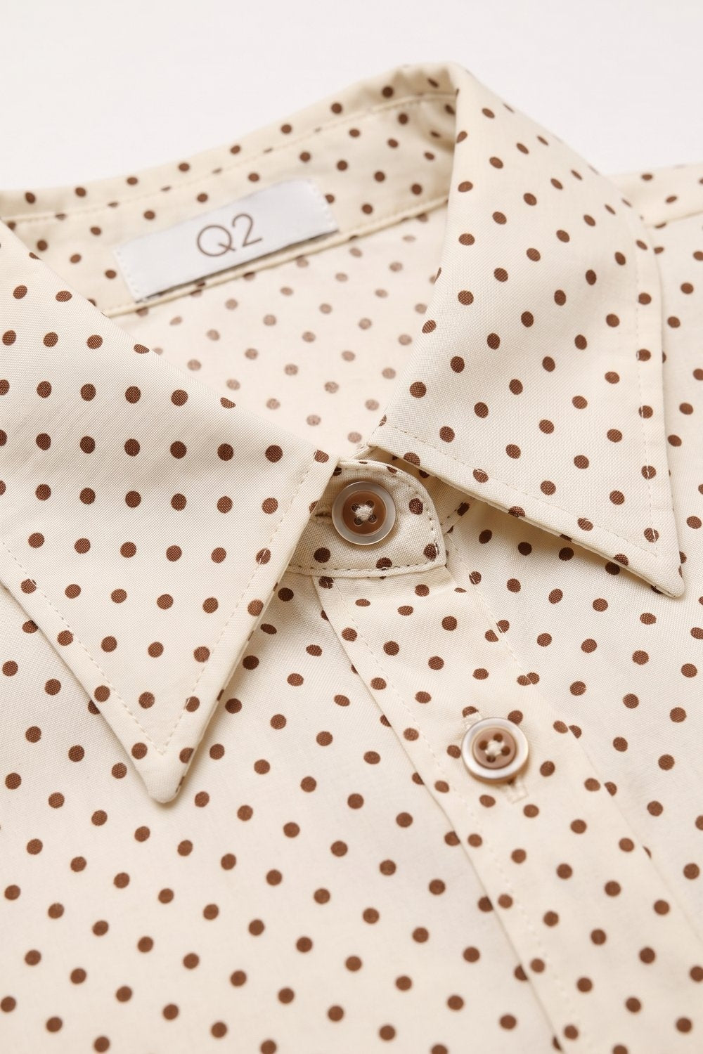 Cream Polka-Dot Lightweight satin Cropped Button Shirt - Shirts
