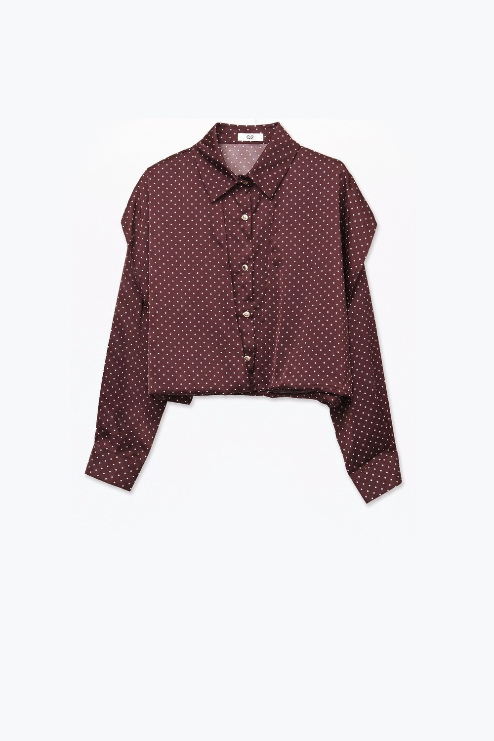 Burgundy Polka-Dot satin Cropped Button Up Shirt - Shirts