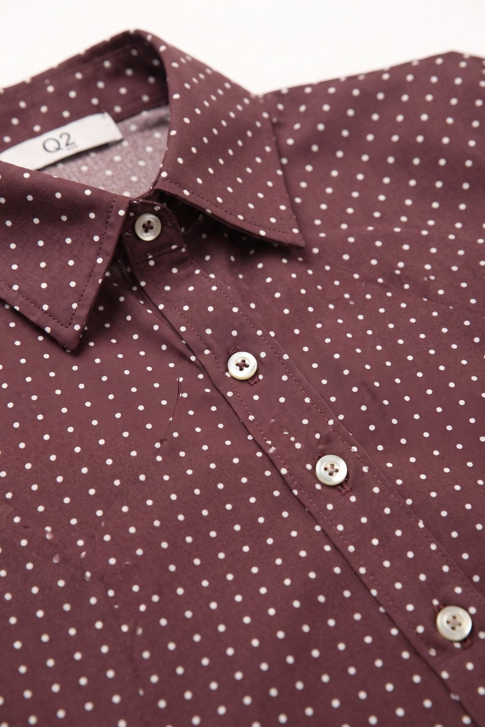 Burgundy Polka-Dot satin Cropped Button Up Shirt - Shirts