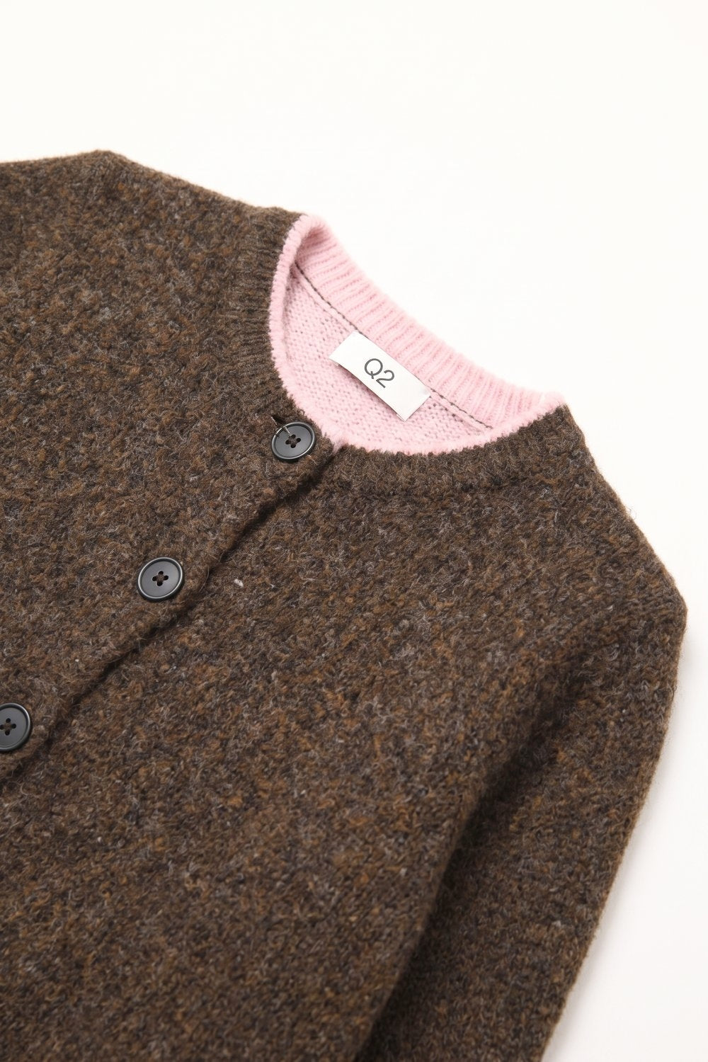 Brown Soft Knit pink Contrast Trim Button Cardigan Sweater - cardigan