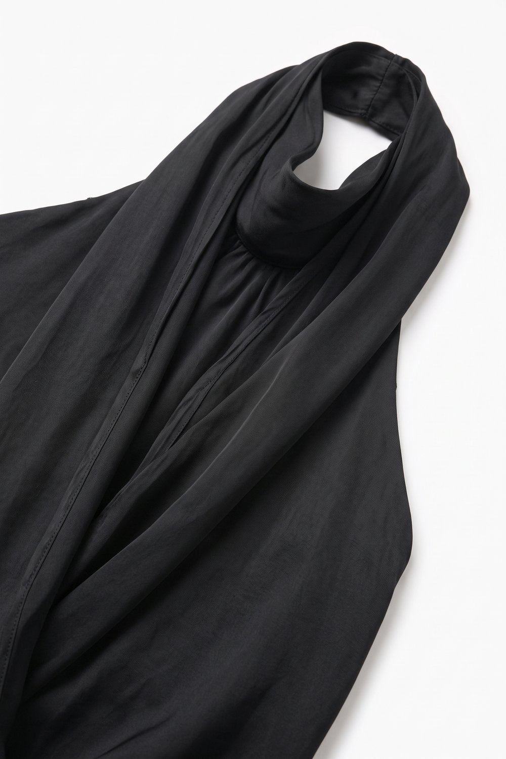Black Satin Draped Halter Neck Sleeveless Blouse Top - top