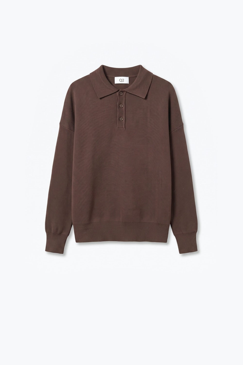 Brown chunky Knit Long Sleeve Polo Sweater - jumper