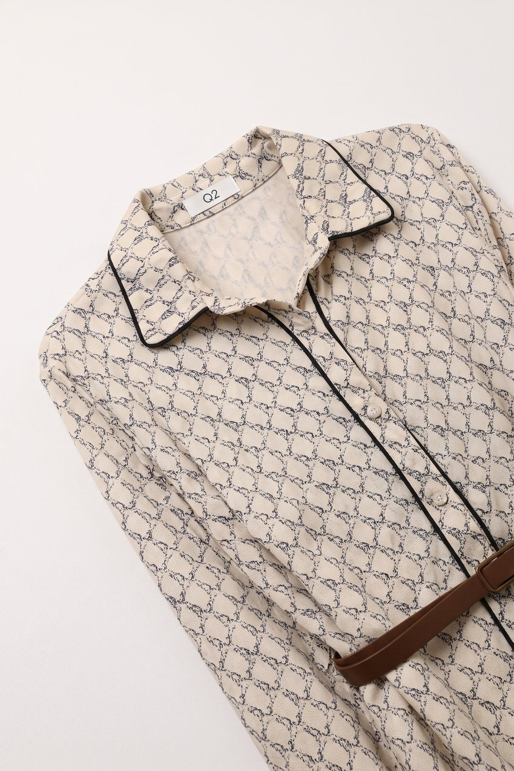 Cream Horses Printed Woven Piped Belted Maxi Shirt Dress - dress