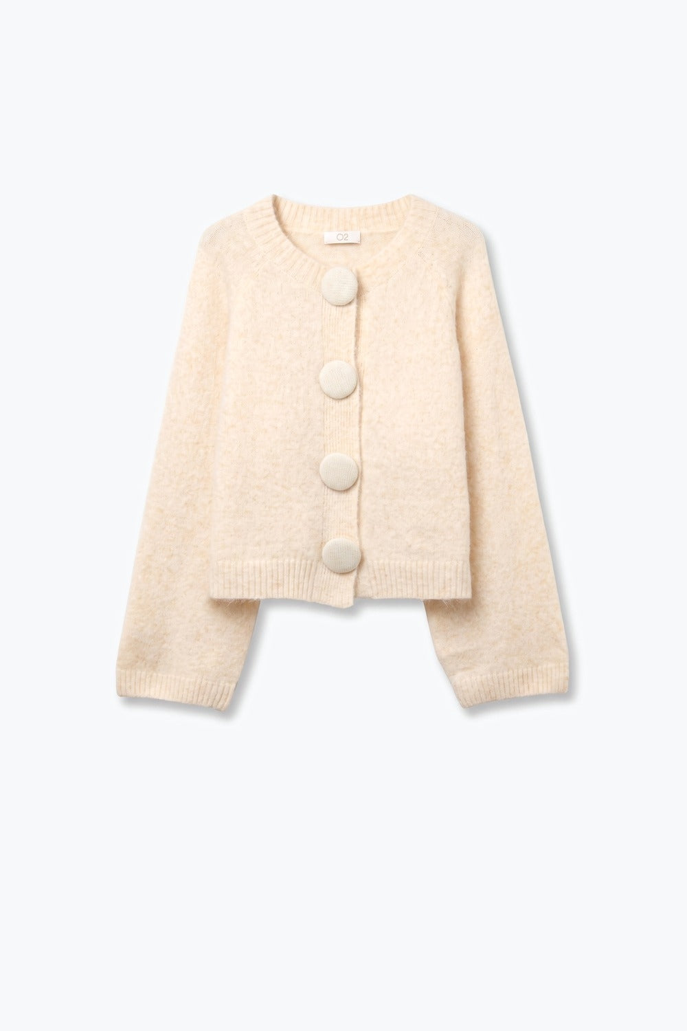Cream fluffy Knit Round Neck Button Front Cardigan - cardigan
