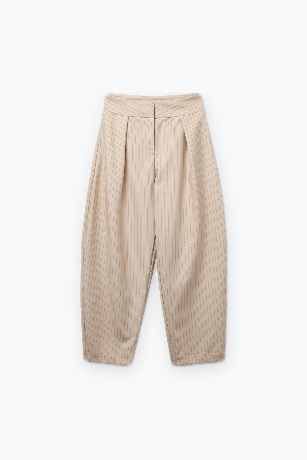 Cream Pinstripe soft Woven Pleated Tapered Pants - trousers