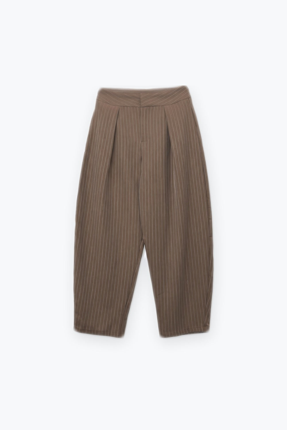 Brown Pinstripe soft Woven Pleated Tapered Pants - trousers