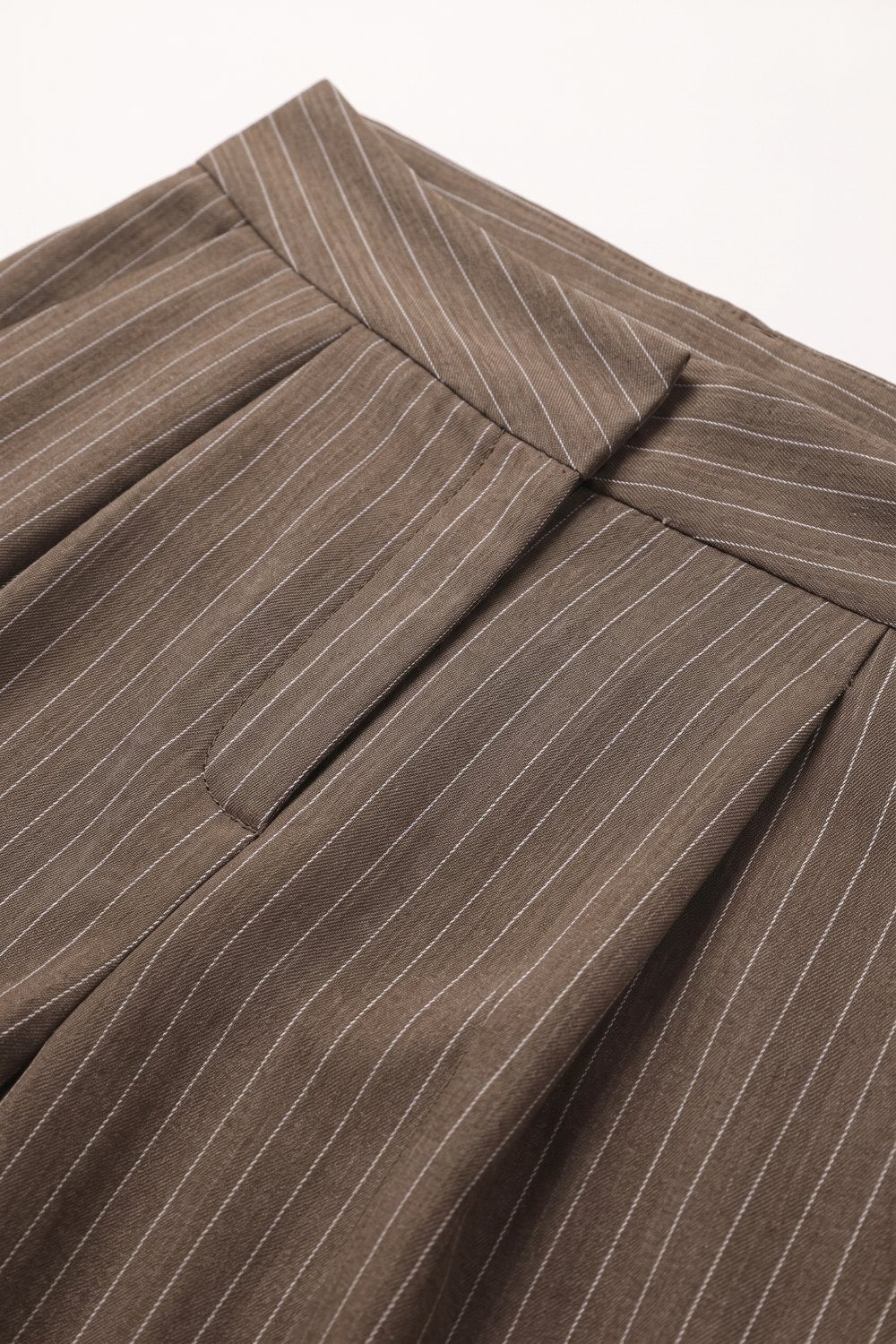 Brown Pinstripe soft Woven Pleated Tapered Pants - trousers