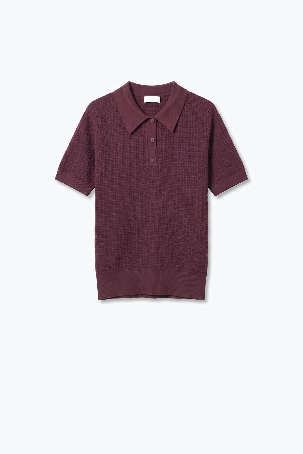 Waffle Knit Button-down Short Sleeve Polo in Burgundy - Polos
