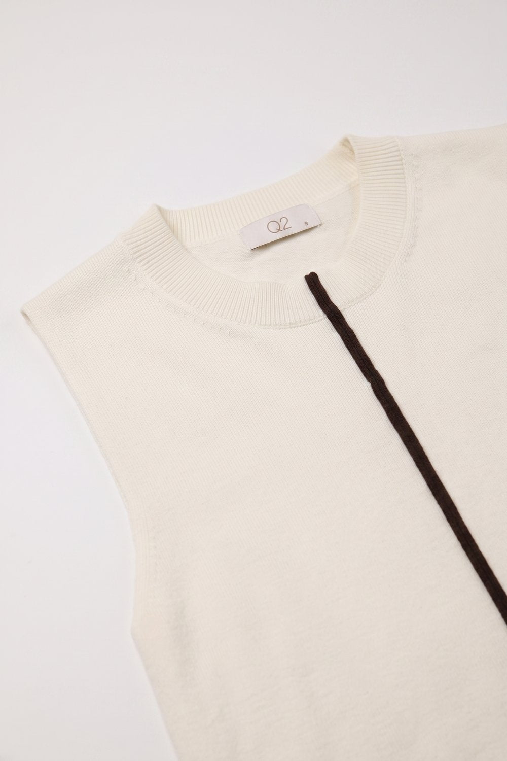 Cream Fine Knit Contrast Trim Sleeveless Sweater - jumper
