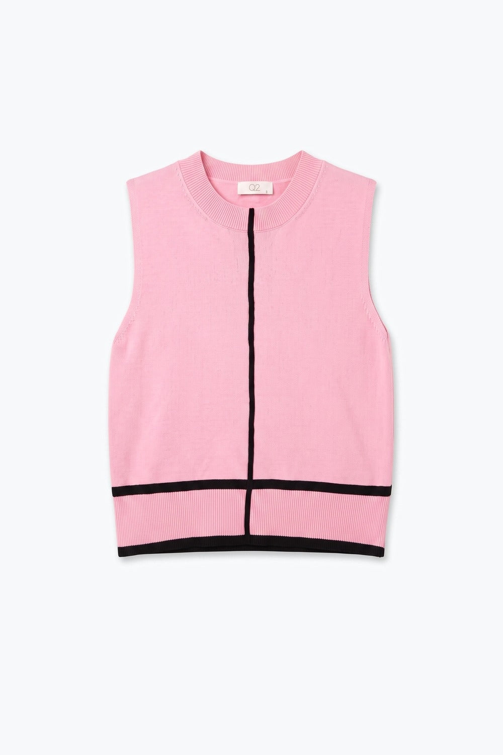 Light Pink Fine Knit Contrast Seam Sleeveless Vest with round neck - jumper