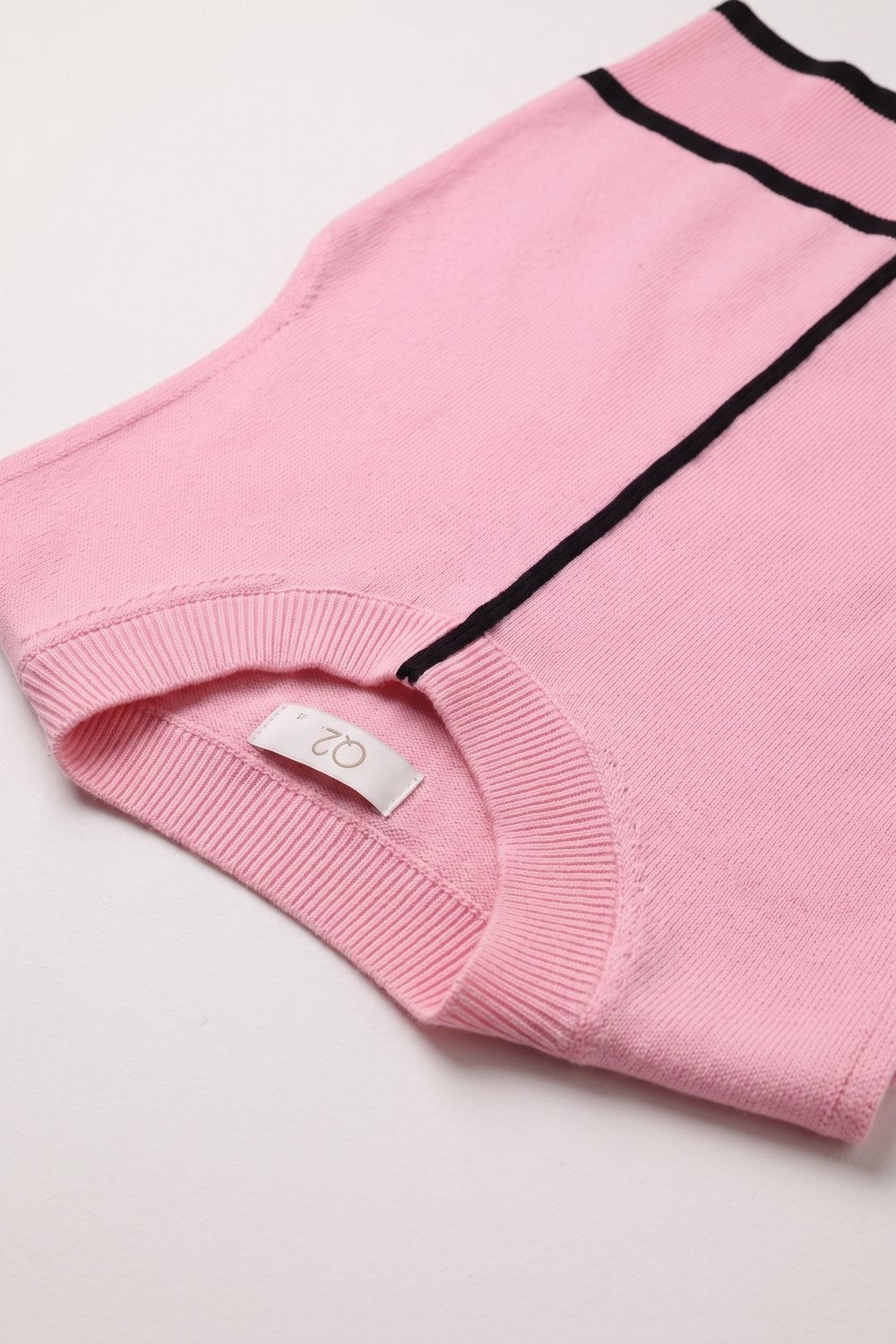 Light Pink Fine Knit Contrast Seam Sleeveless Vest with round neck - jumper