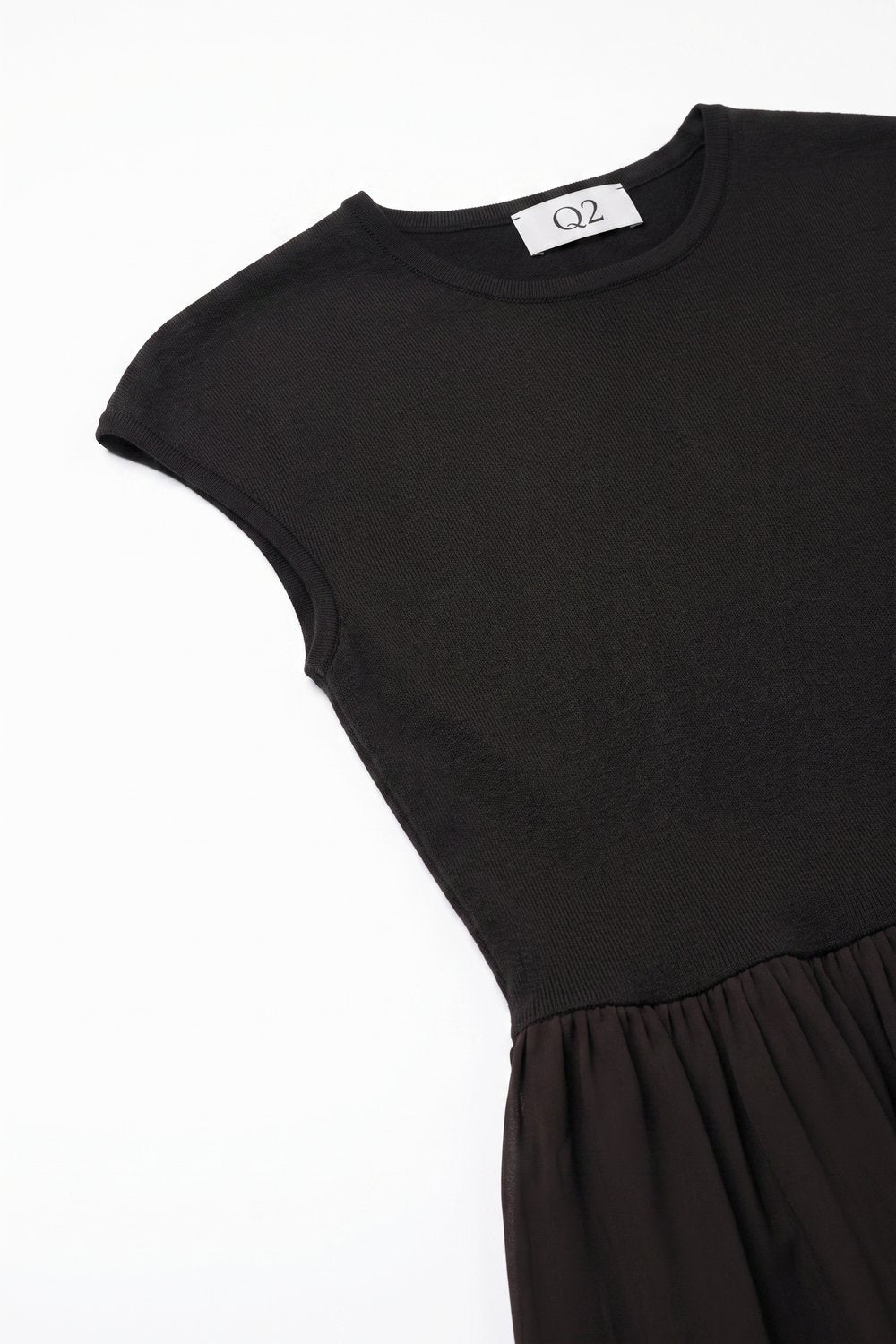 Brown Fine Knit Cap Sleeve Gathered satin Skirt Midi Dress - dress