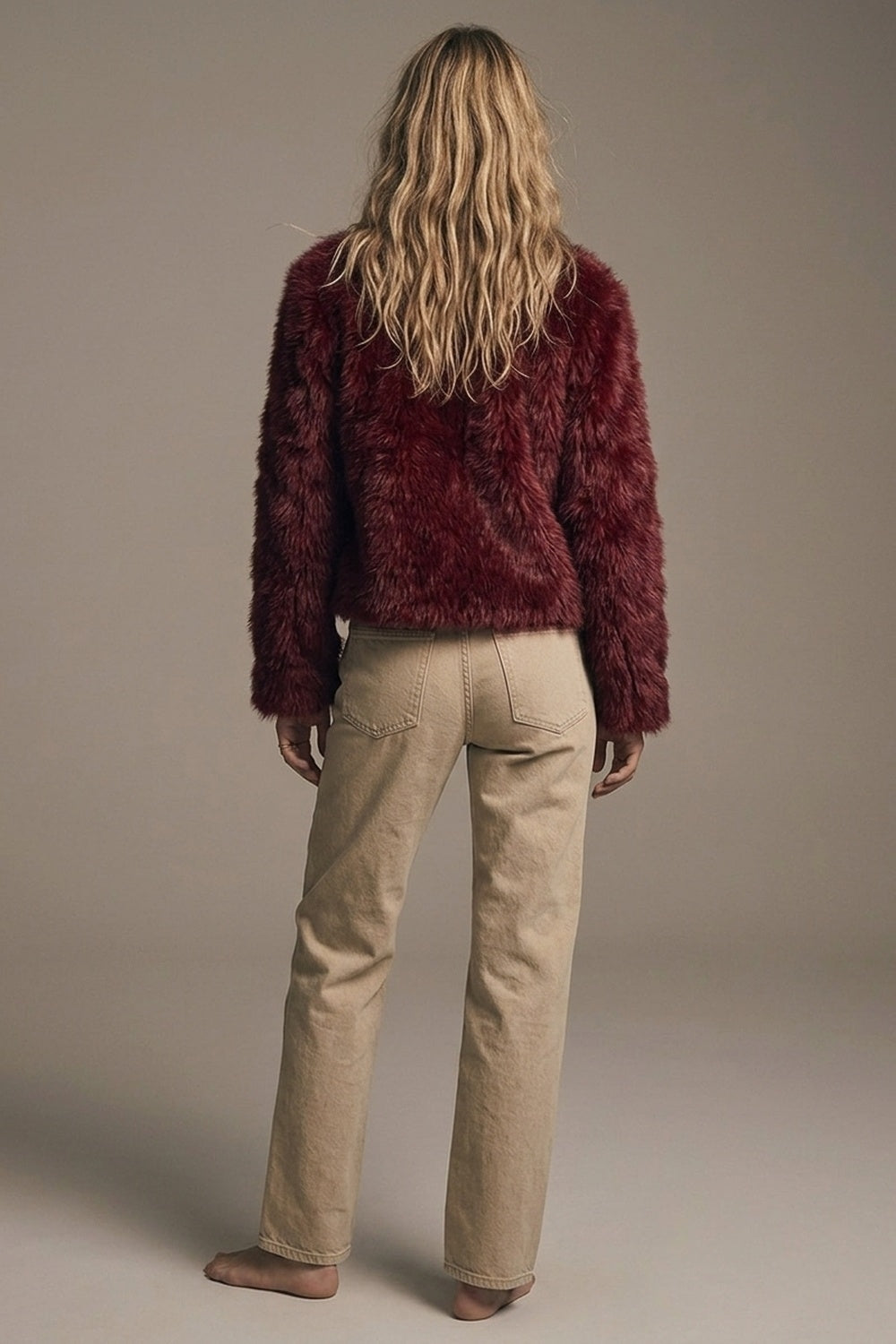Cropped Jacket in burgundy in fine fur - blazer