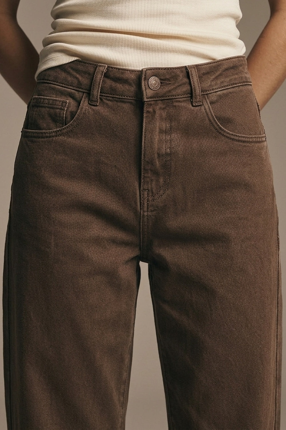 Comfortable stretch jeans with barrel leg in brown - Coloured Jeans
