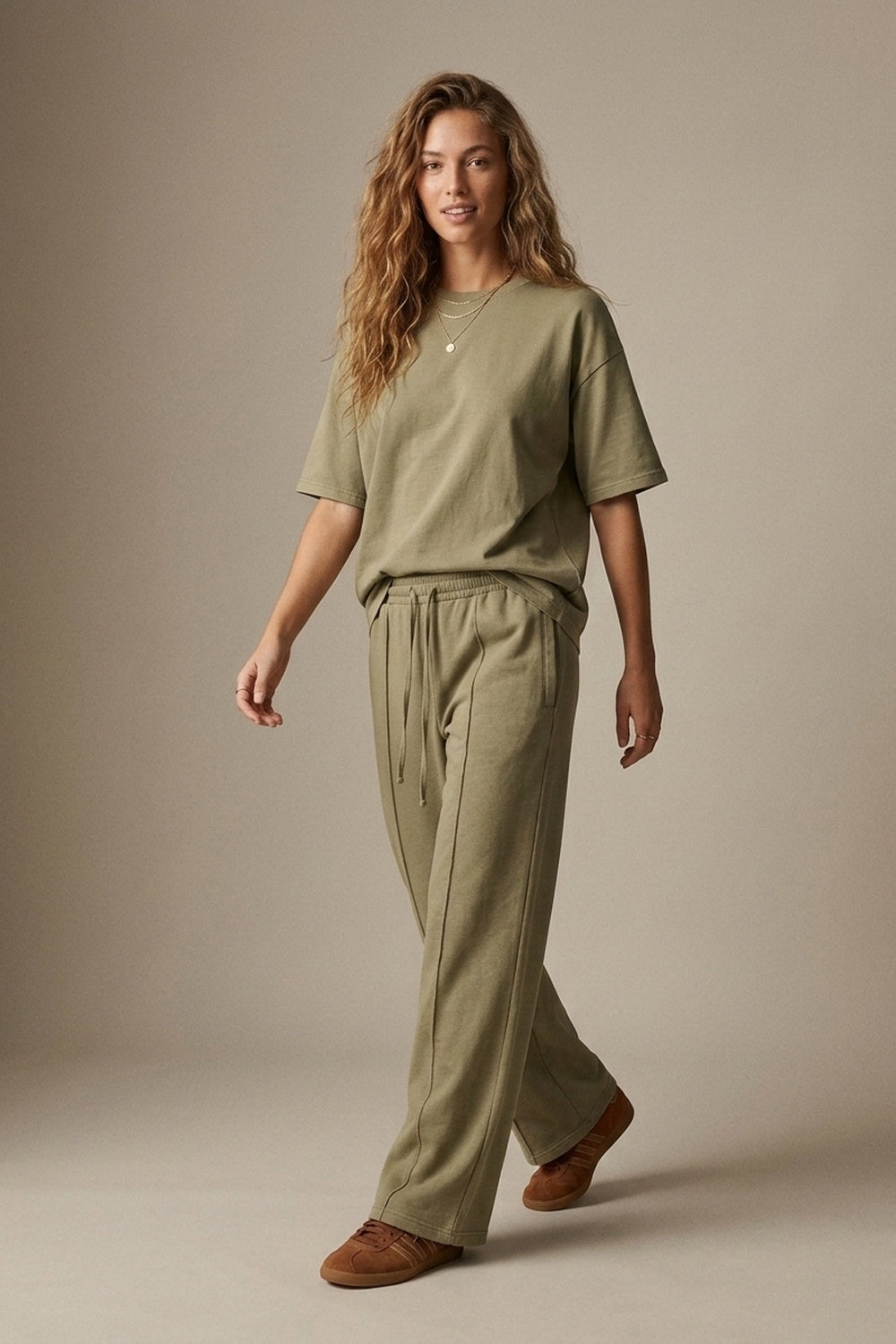 Khaki Cotton Crew Neck Regular Fit Short Sleeve T-Shirt
