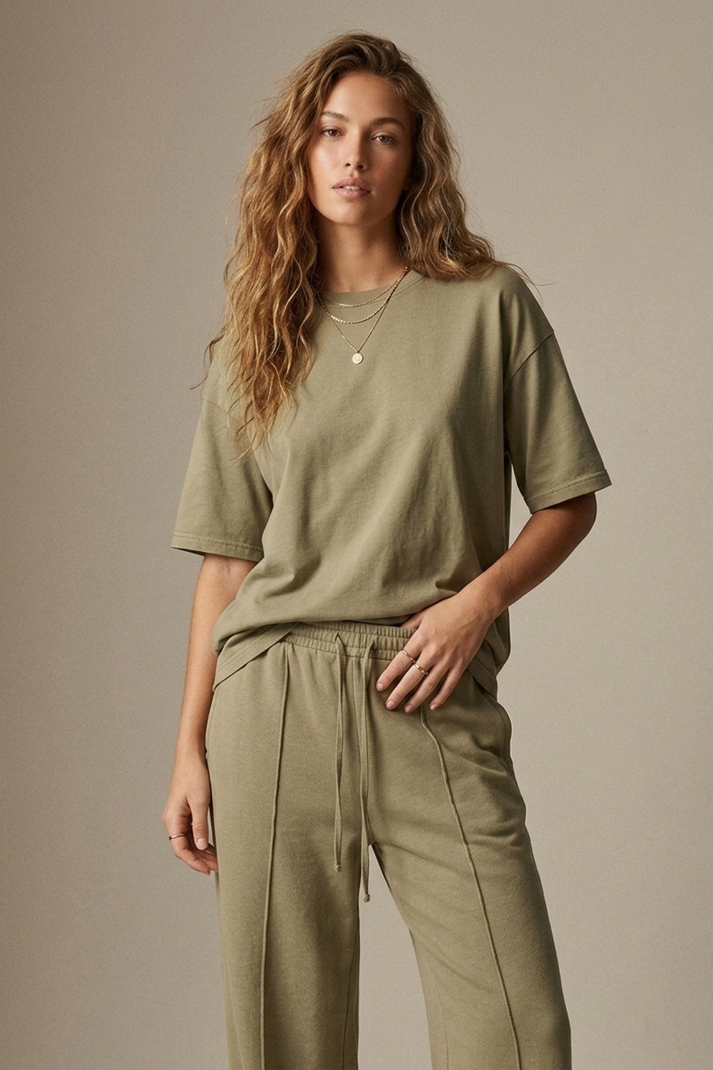 Khaki Cotton Crew Neck Regular Fit Short Sleeve T-Shirt