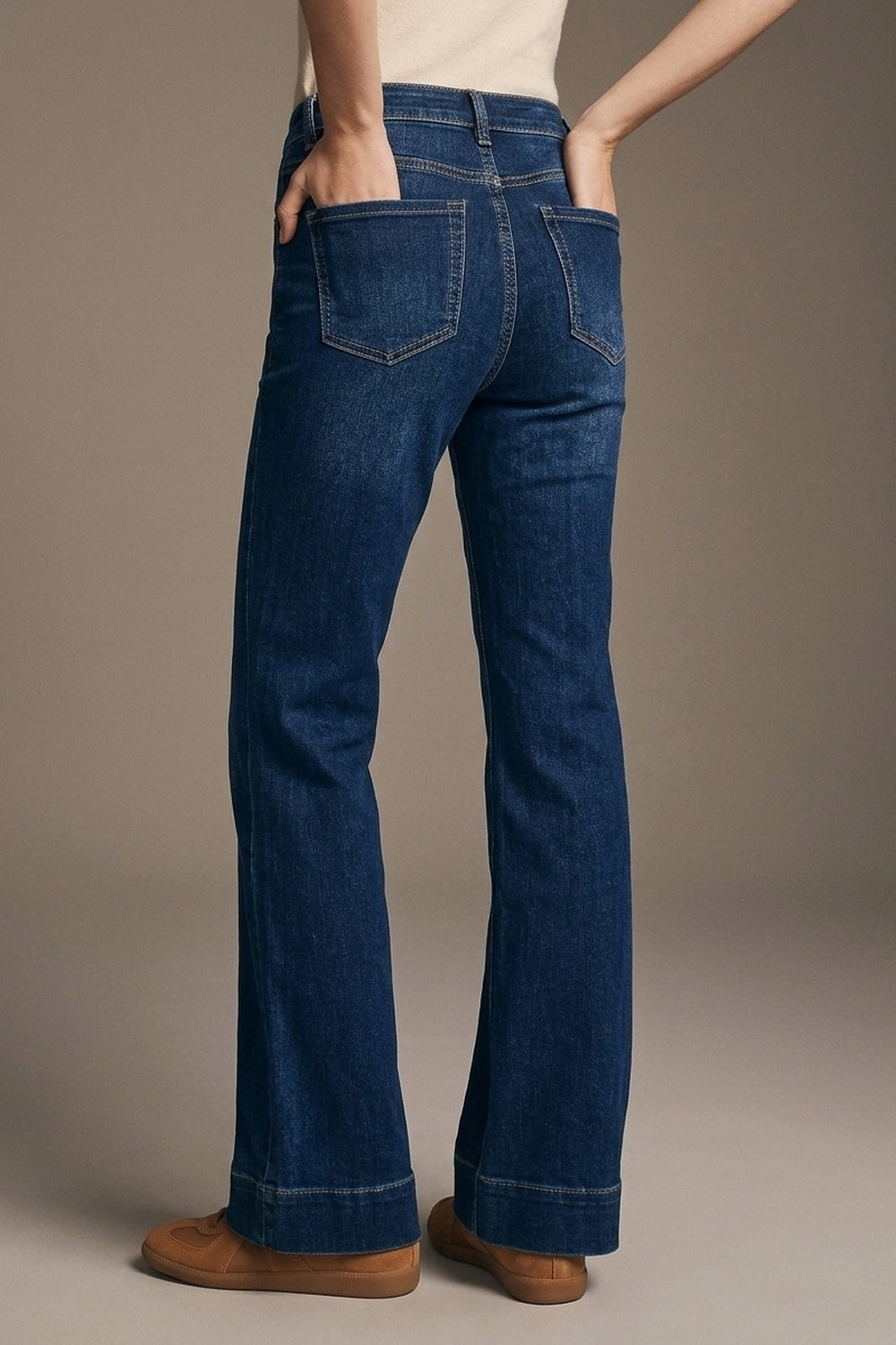 High waist Dark Blue Flare Jeans - Denim