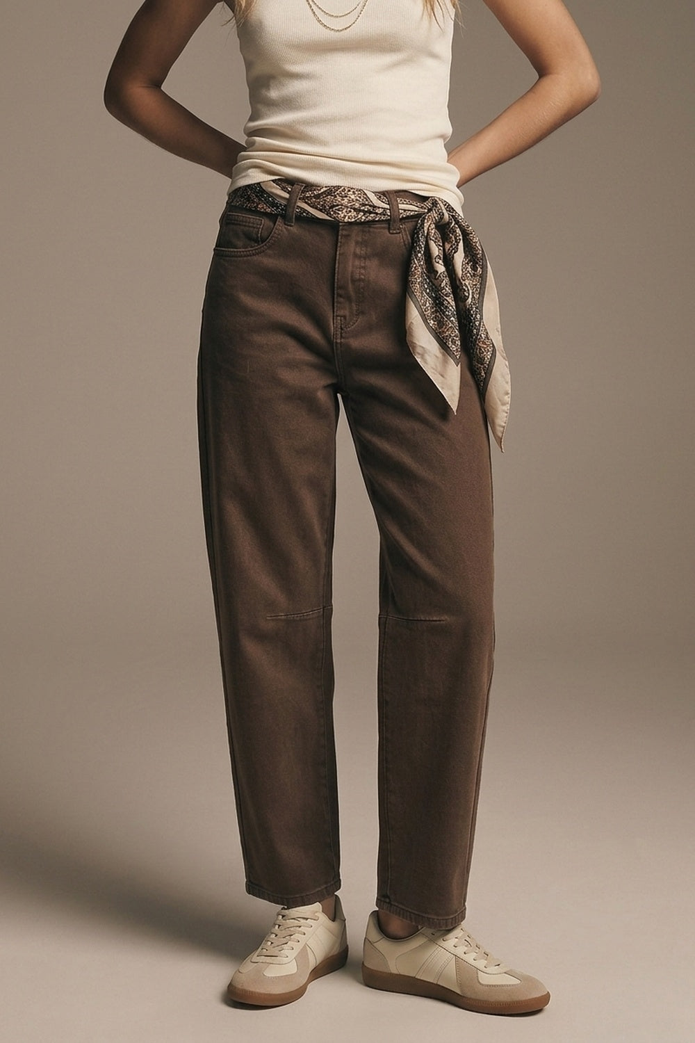 Comfortable stretch jeans with barrel leg in brown - Coloured Jeans