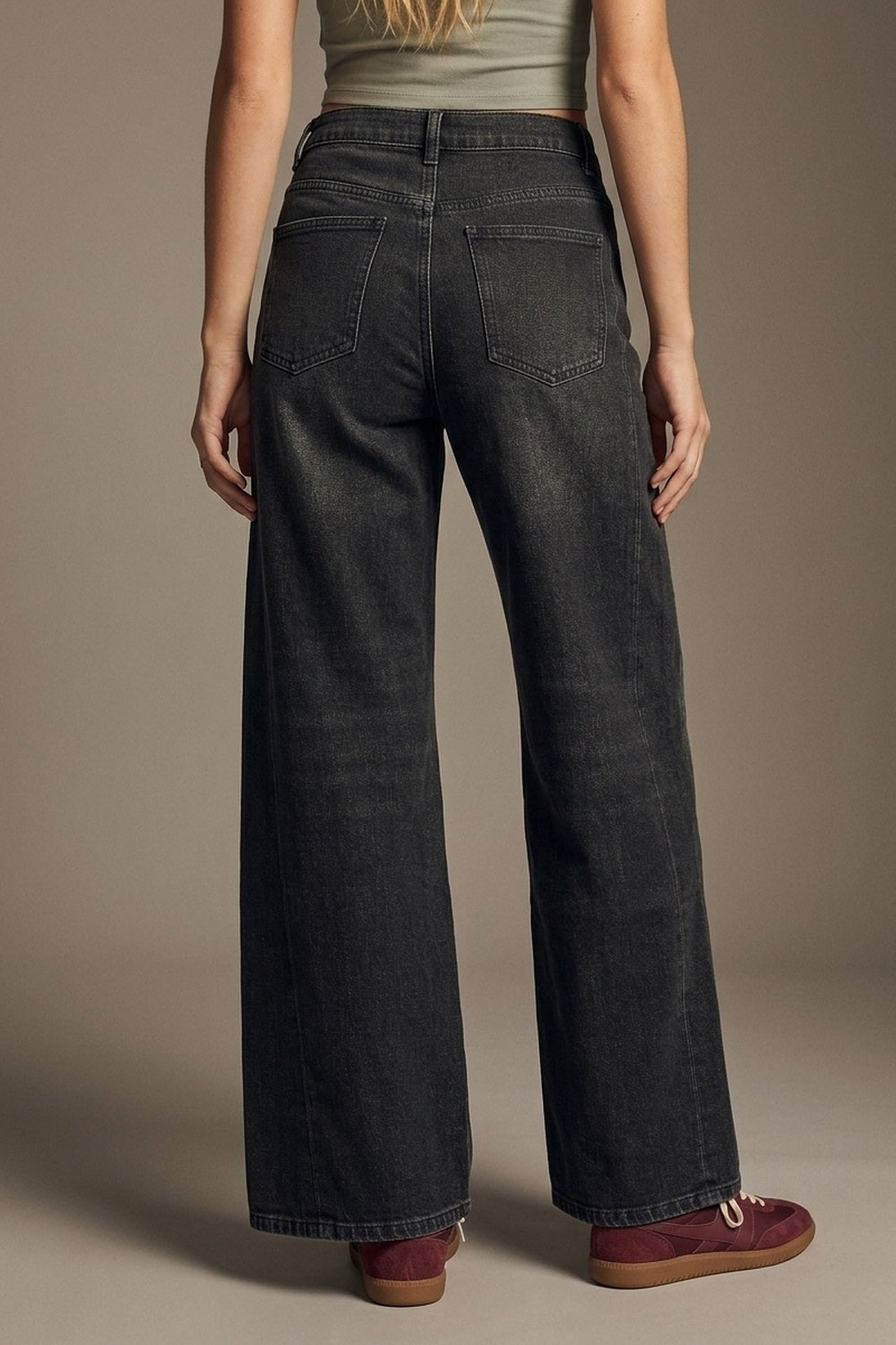 Faded Black Extra Wide-Leg Jeans in vintage wash denim