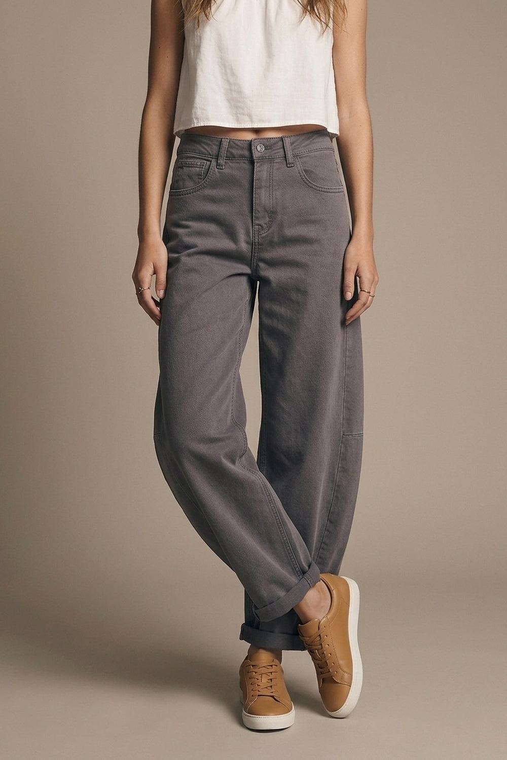 Trendy Gray Barrel Balloon Jeans with Pockets - Coloured Jeans
