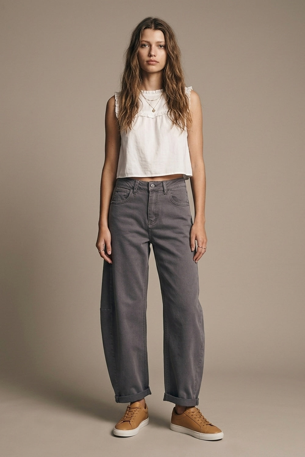 Trendy Gray Barrel Balloon Jeans with Pockets - Coloured Jeans