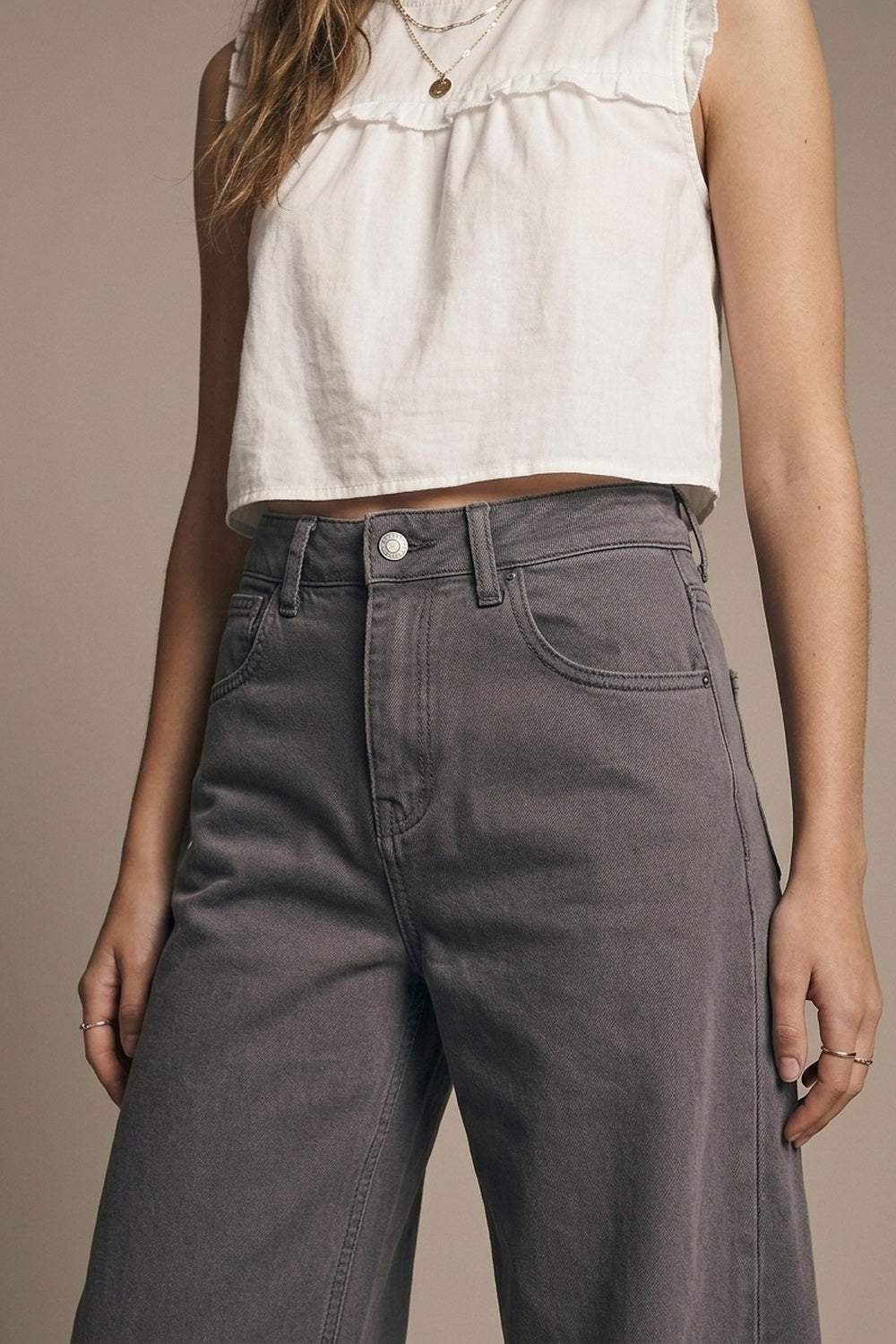 Trendy Gray Barrel Balloon Jeans with Pockets - Coloured Jeans
