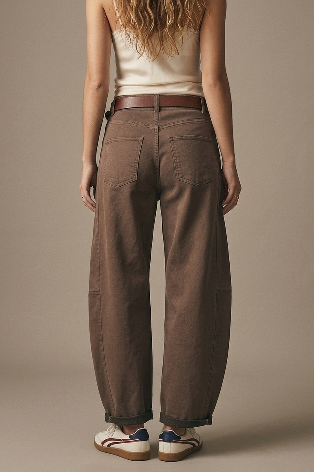 Relaxed Fit Straight Barrel Leg Pants in fango color