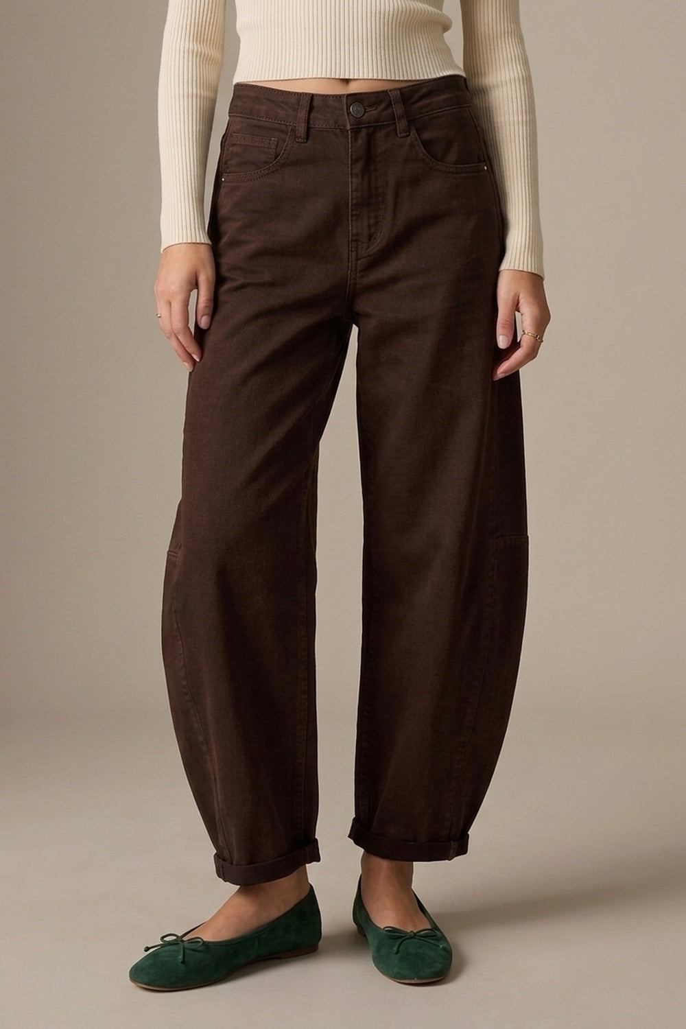 Relaxed Fit Straight Barrel Leg Pants in choco color