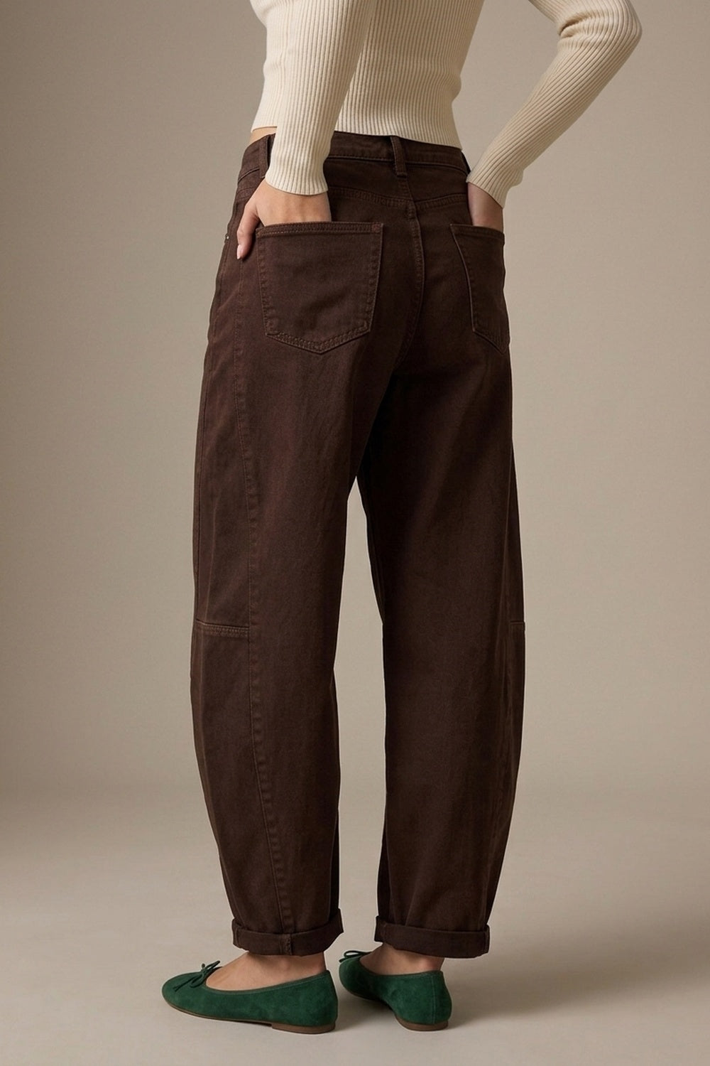 Relaxed Fit Straight Barrel Leg Pants in choco color