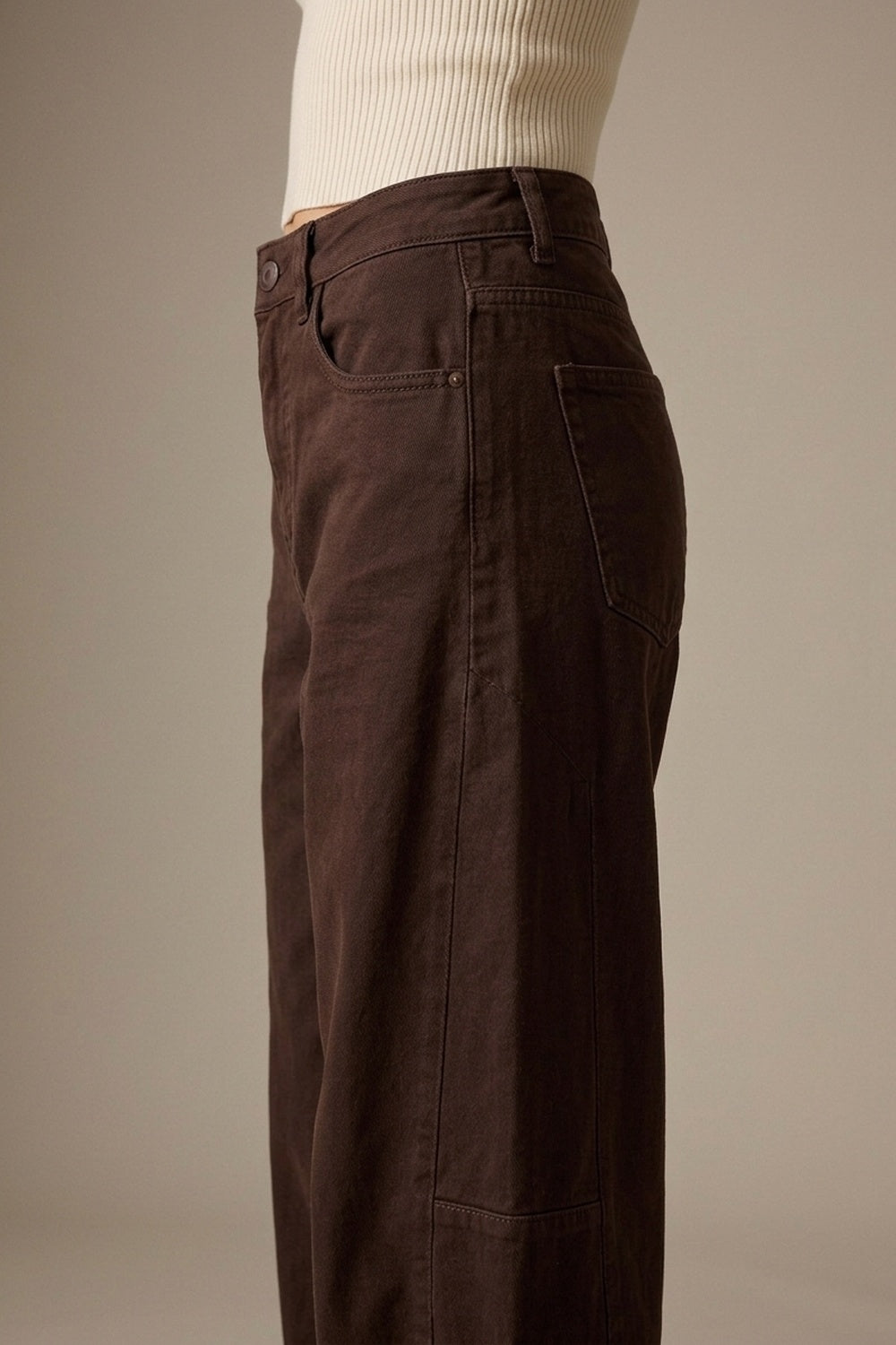 Relaxed Fit Straight Barrel Leg Pants in choco color