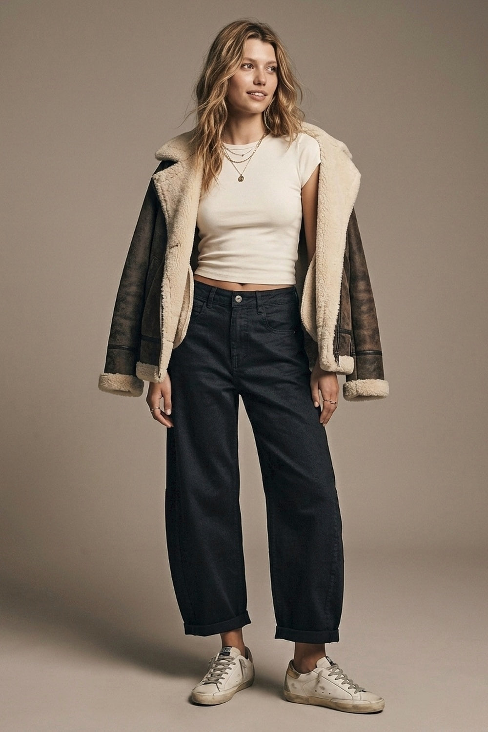 Trendy Black Barrel Balloon Jeans with Pockets