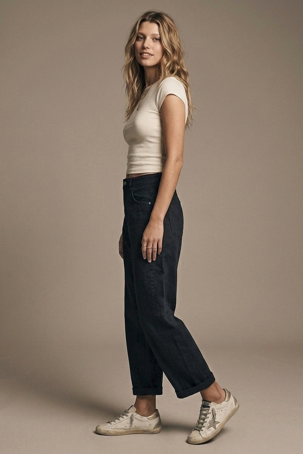 Trendy Black Barrel Balloon Jeans with Pockets