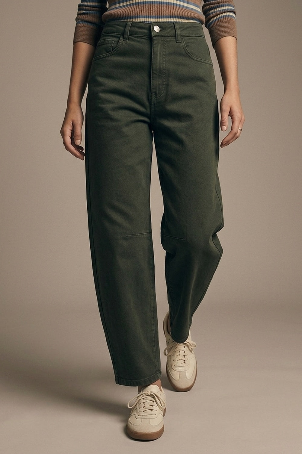 Comfortable stretch jeans with barrel leg in dark green - Jeans