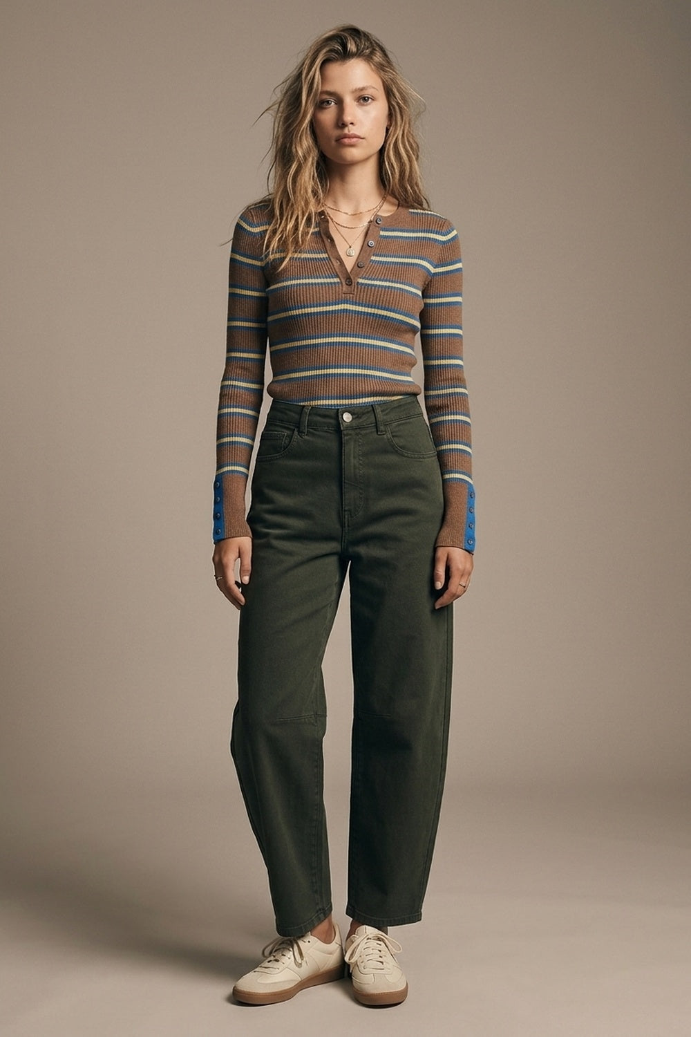 Comfortable stretch jeans with barrel leg in dark green - Jeans