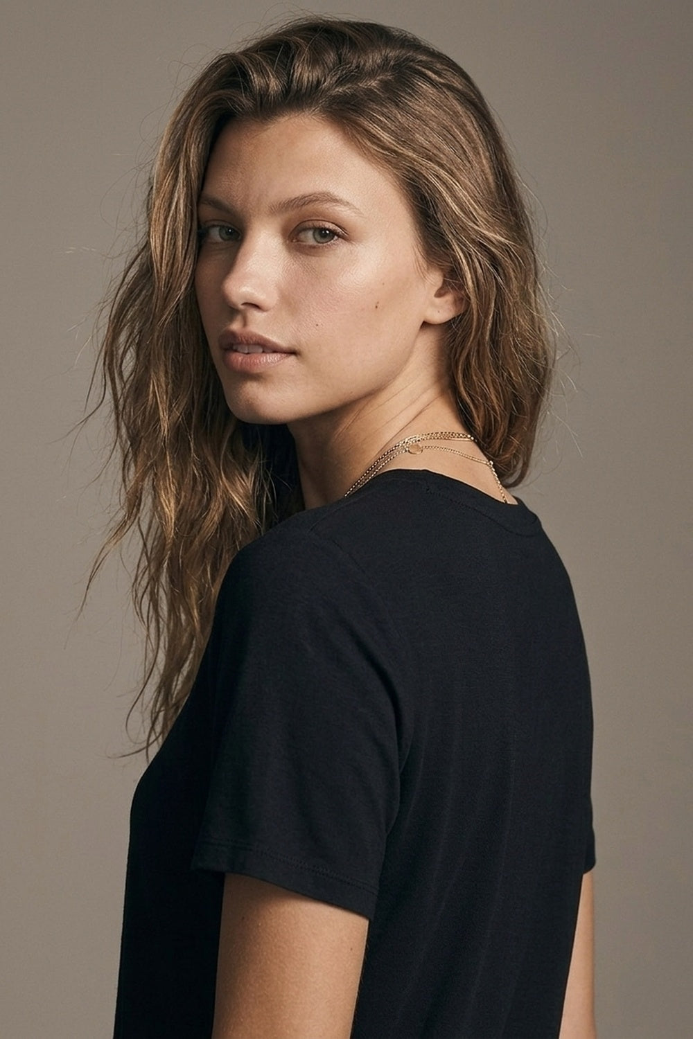 Black basic viscose elastic T-Shirt with short sleeves - top