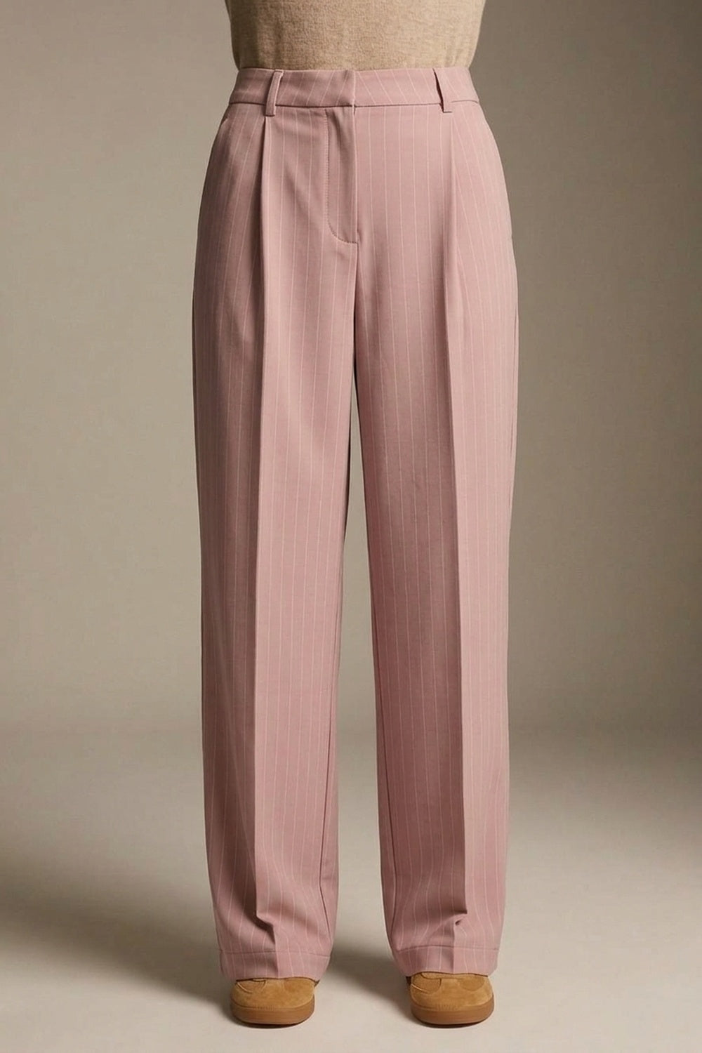 stripe Lightweight Woven Pleated Wide Leg Pants in pink - trousers