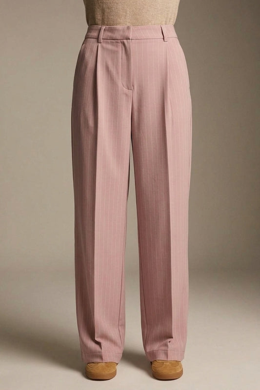 stripe Lightweight Woven Pleated Wide Leg Pants in pink - trousers