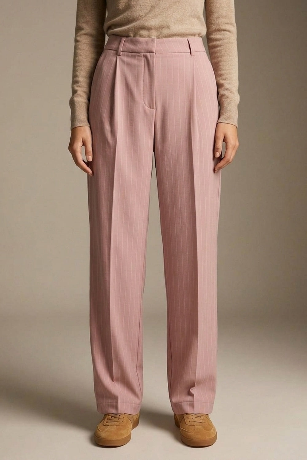 stripe Lightweight Woven Pleated Wide Leg Pants in pink - trousers