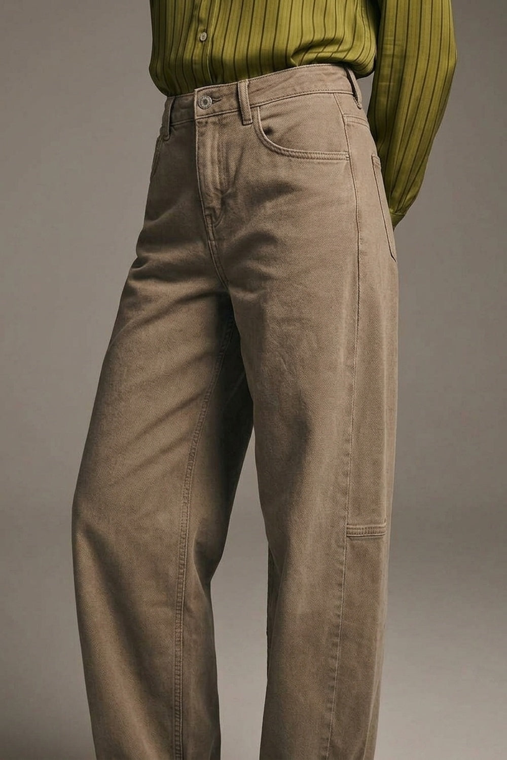 Camel Wide-Leg Casual Twill Pants in Barrel Style - Coloured Jeans