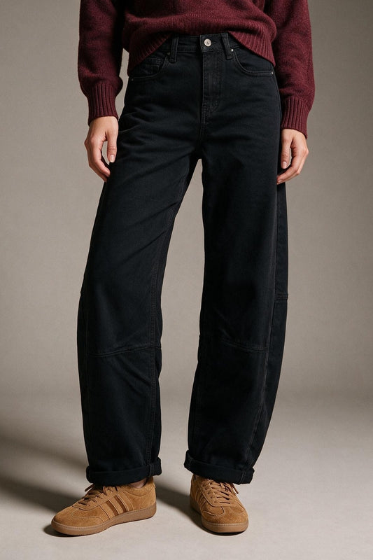 black Wide-Leg Pants in Barrel Style with side seam - trousers
