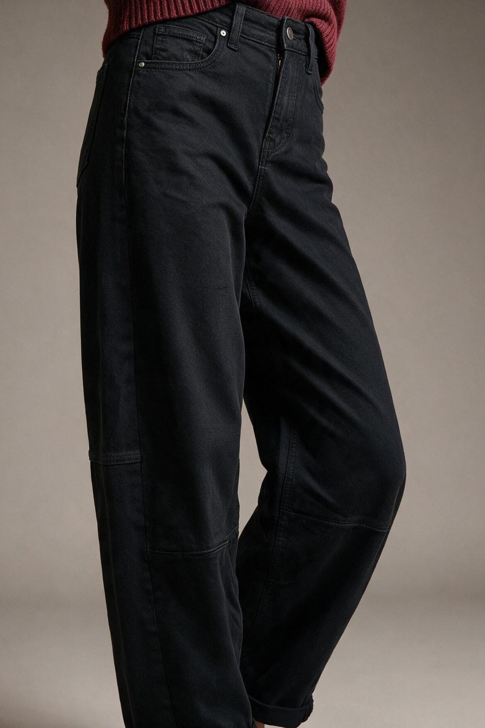 black Wide-Leg Pants in Barrel Style with side seam - trousers