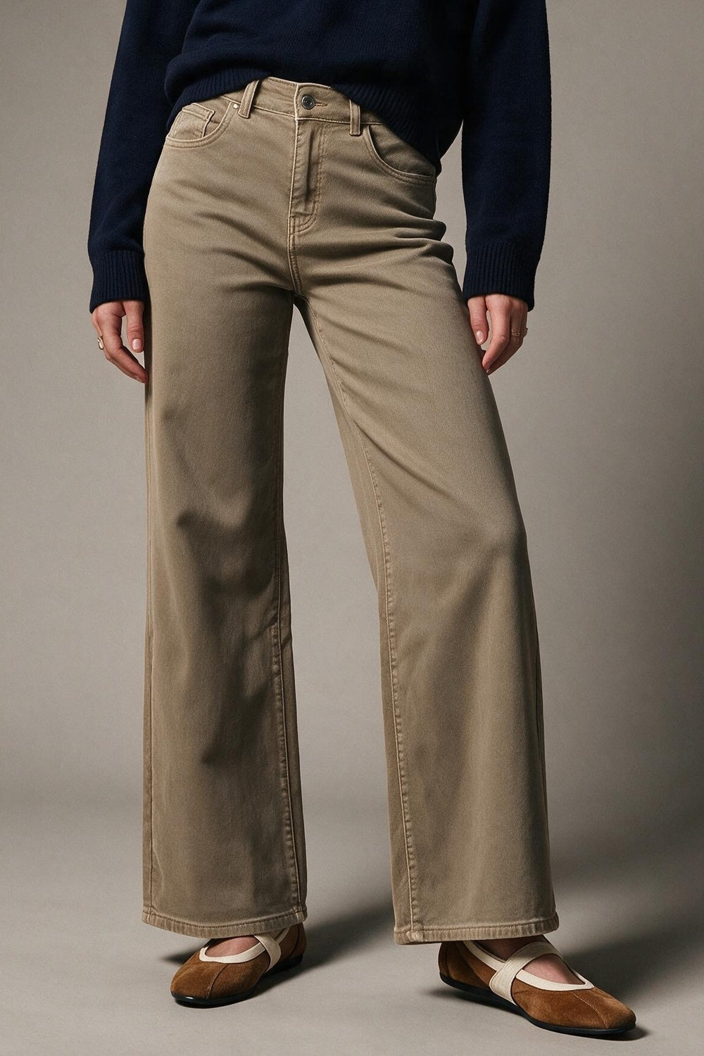 dark beige Wide Leg pants in Stretch Denim - Coloured Jeans
