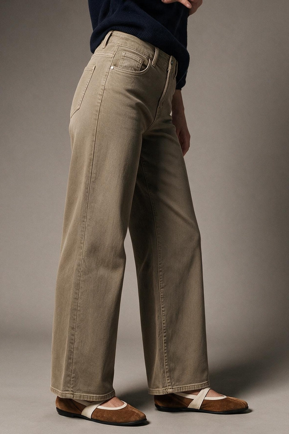 dark beige Wide Leg pants in Stretch Denim - Coloured Jeans
