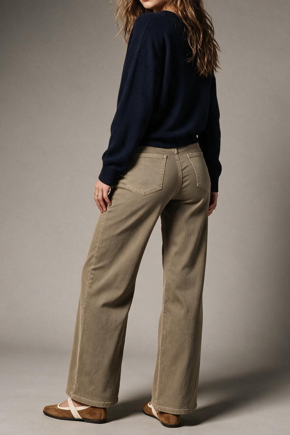 dark beige Wide Leg pants in Stretch Denim - Coloured Jeans