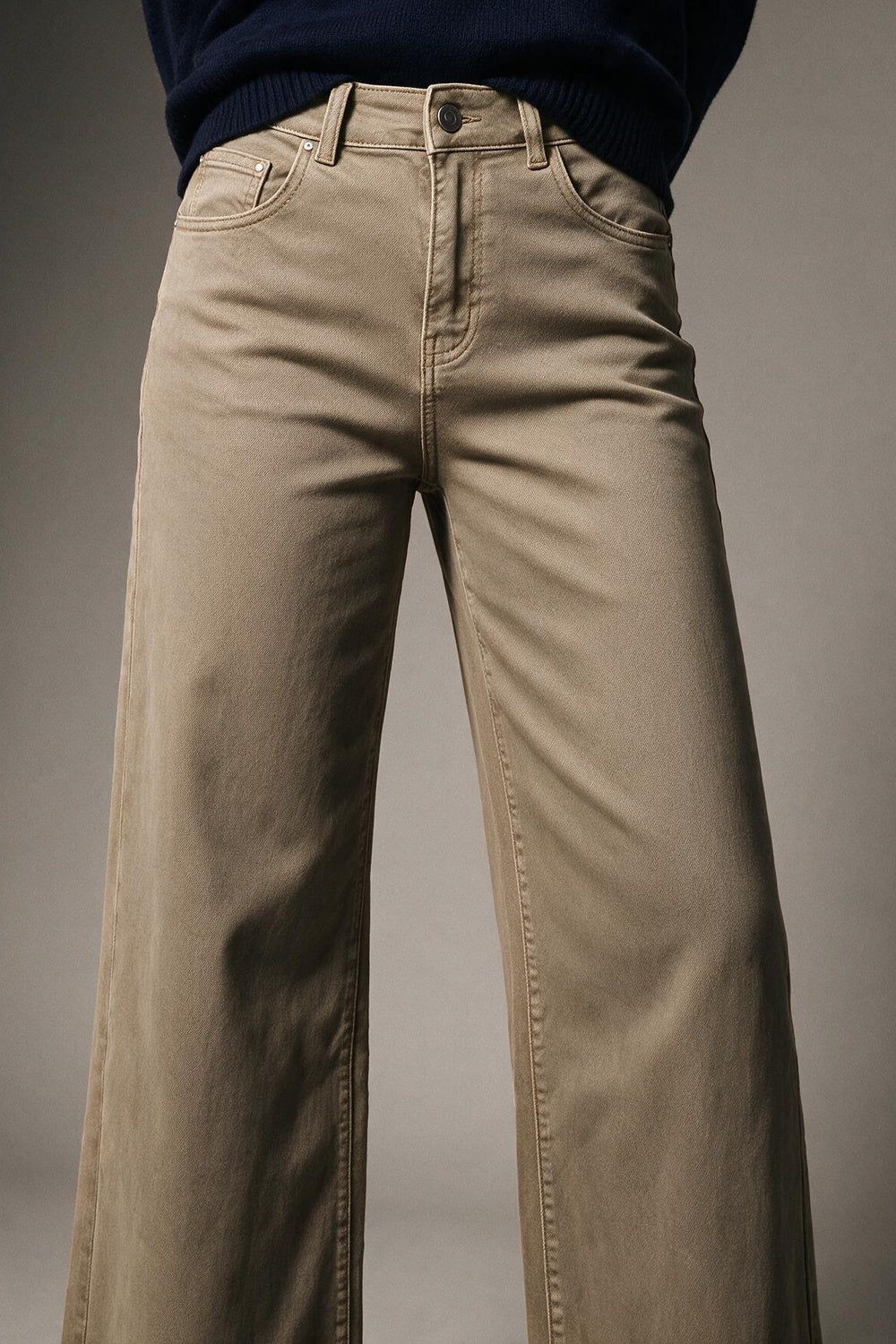 dark beige Wide Leg pants in Stretch Denim - Coloured Jeans